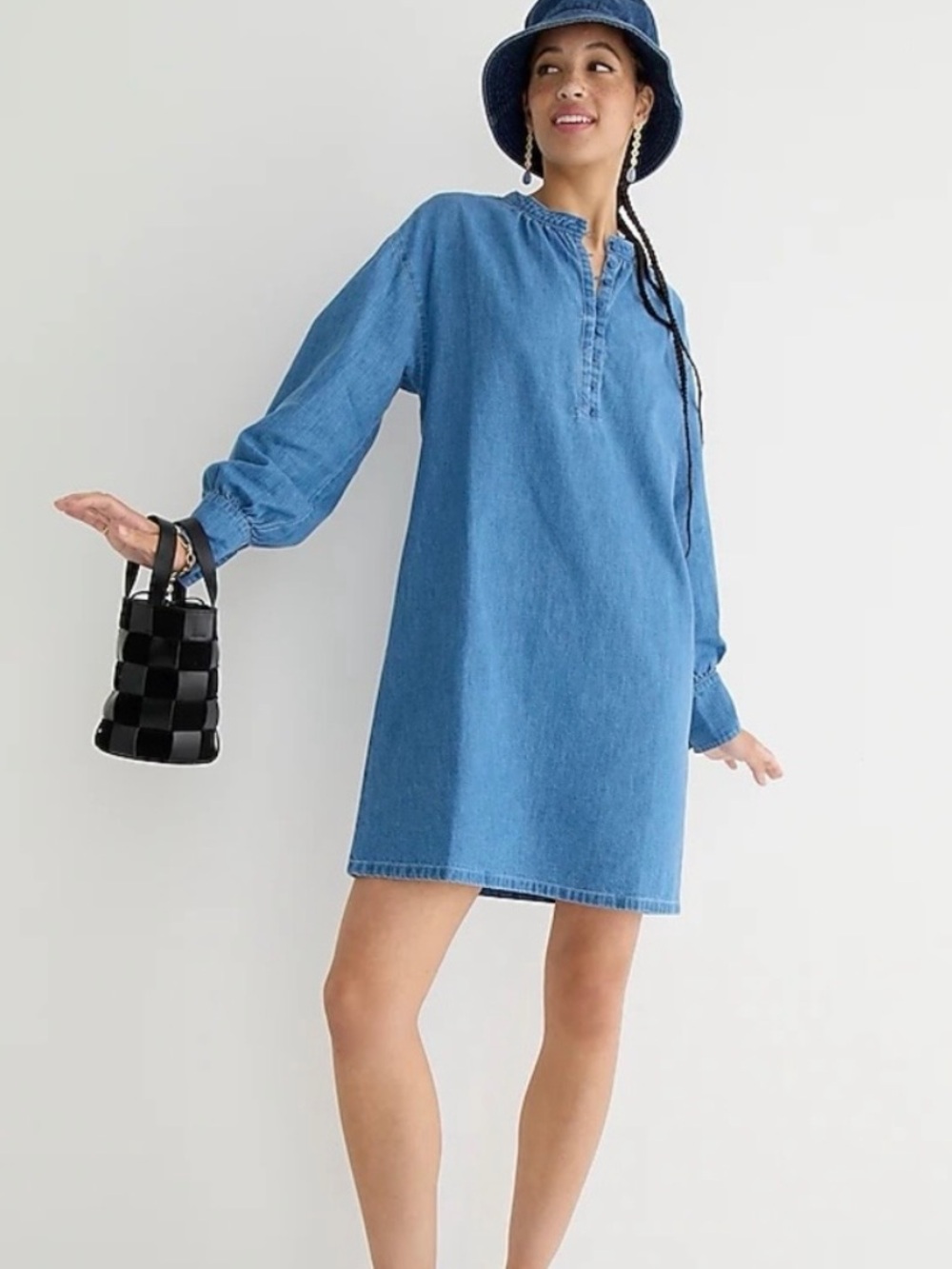 J.Crew Indigo Henley Shift Dress Women’s M Denim Cotton Shirt Dress BK811